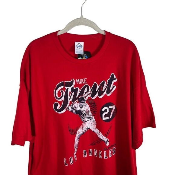 MLB Mike Trout Los Angeles Angels Red Short Sleeve T Shirt - Picture 2 of 6